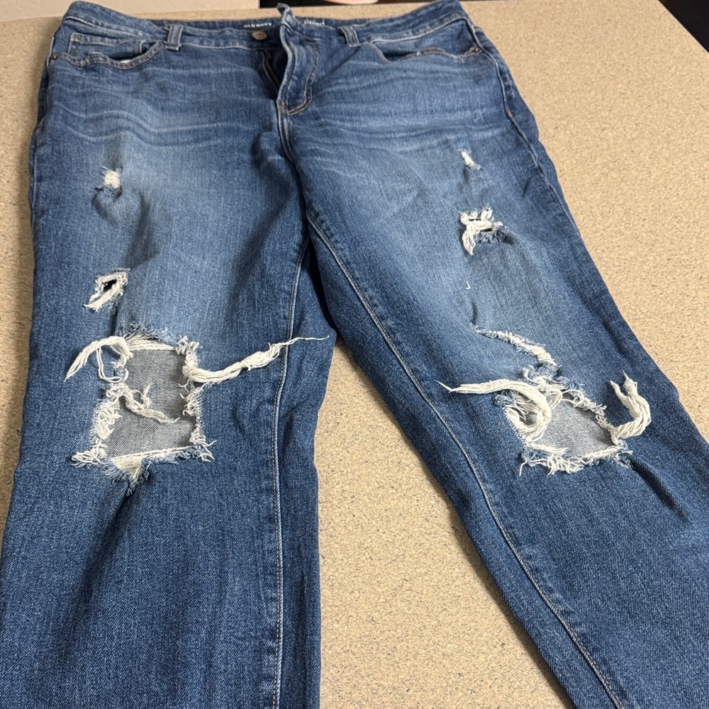 Old Navy Blue Distressed Boyfriend Jeans